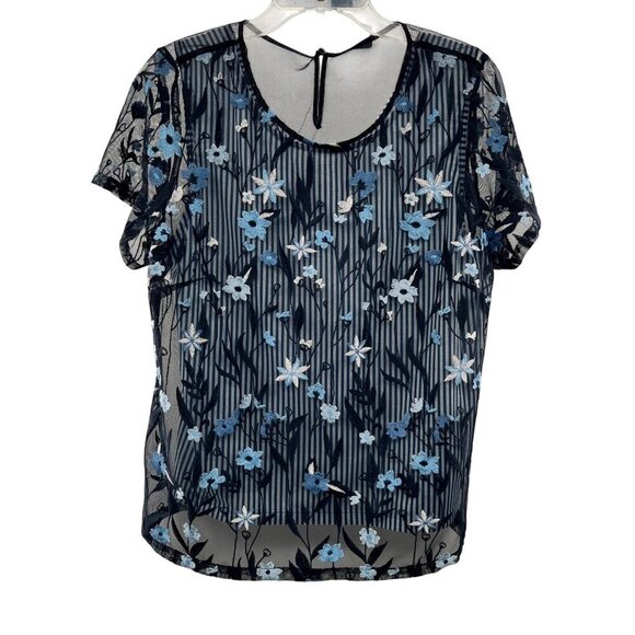 Christopher & Banks Petite Embroidered Floral Layered Top Blue/Multi Size Large - Picture 1 of 9